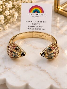Kurt Geiger Gold Multicolor Crystal Animal-Head Cuff Bracelet